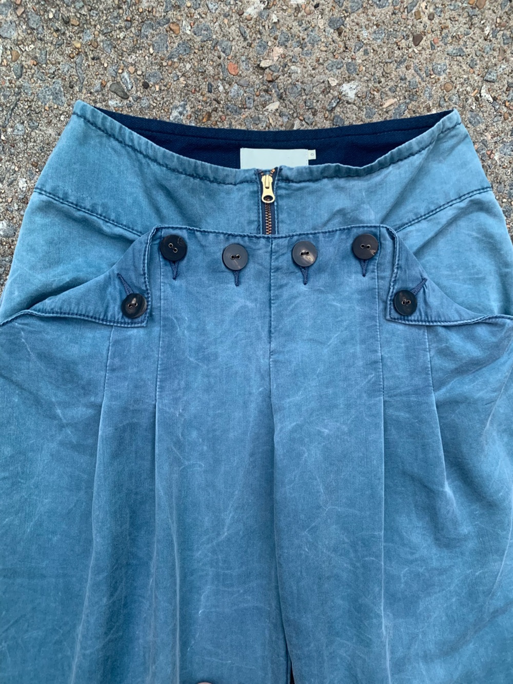 Elevenses Anthropologie Blue Chambray Sailor Wide Leg Trousers - Picture 2 of 6